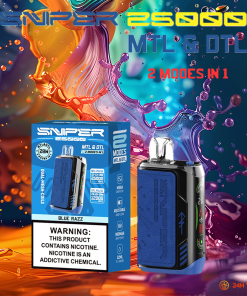 VAPMOD SNIPER 25000 25K Puffs Edition Leather LED Display Disposable Vape in Blue Razz flavor