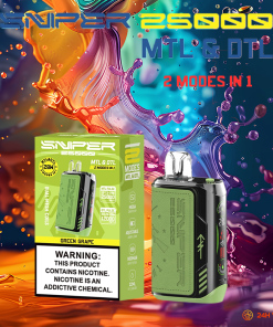 VAPMOD SNIPER 25000 25K Puffs Edition Leather LED Display Disposable Vape in Green Grape flavor