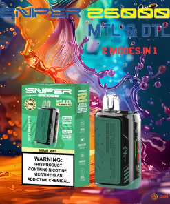 VAPMOD SNIPER 25000 25K Puffs Edition Leather LED Display Disposable Vape in Miami Mint flavor