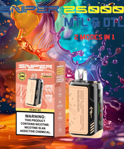 VAPMOD SNIPER 25000 25K Puffs Edition Leather LED Display Disposable Vape in Peach Ice flavor