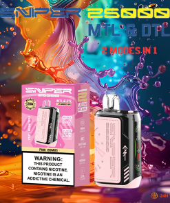 VAPMOD SNIPER 25000 25K Puffs Edition Leather LED Display Disposable Vape in Pink Bombs flavor