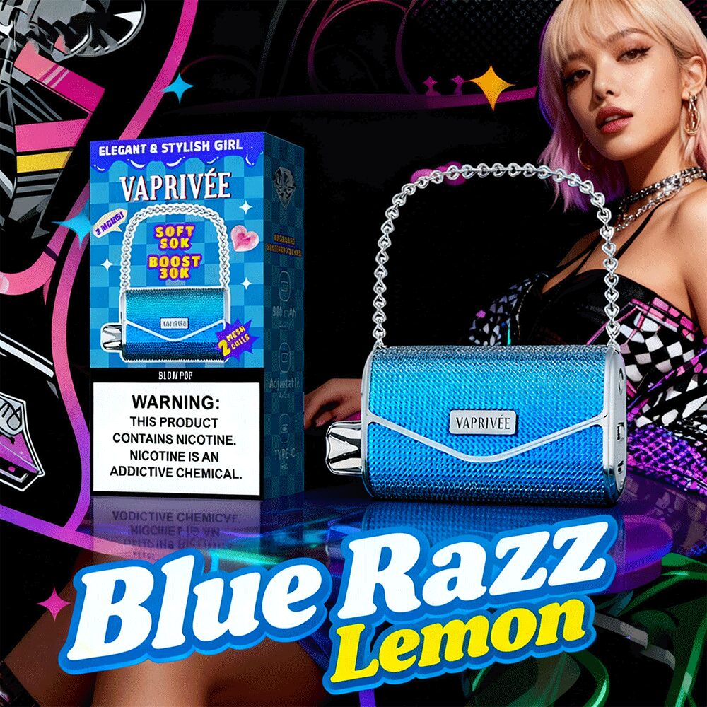 VAPRIVÉE 50000 50K Puffs Dual Power Mode & Dual Mesh Disposable Vape in Blue Razz Lemon flavor