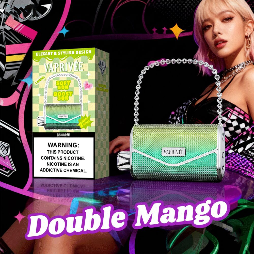 VAPRIVÉE 50000 50K Puffs Dual Power Mode & Dual Mesh Disposable Vape in Double Mango flavor