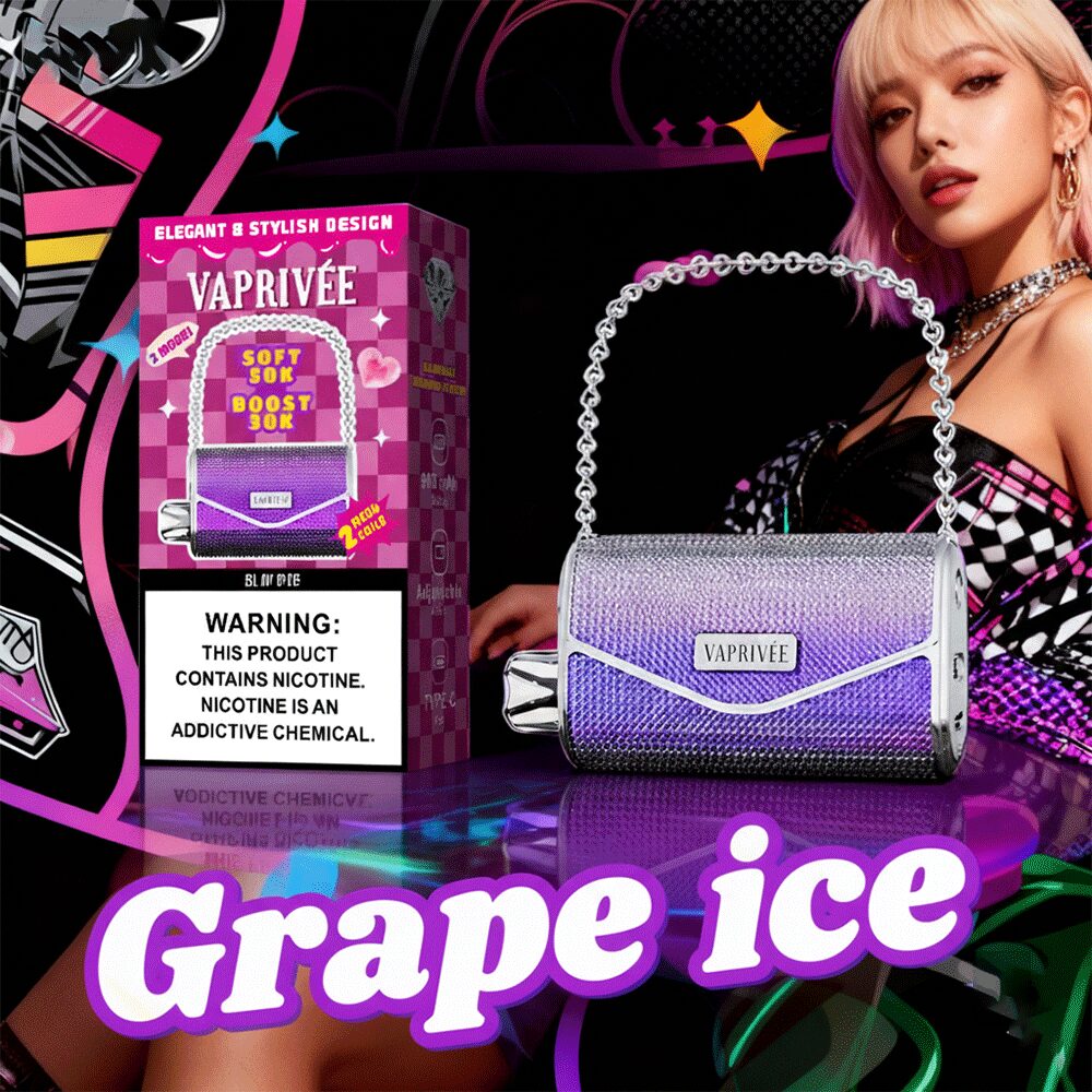 VAPRIVÉE 50000 50K Puffs Dual Power Mode & Dual Mesh Disposable Vape in Grape Ice flavor