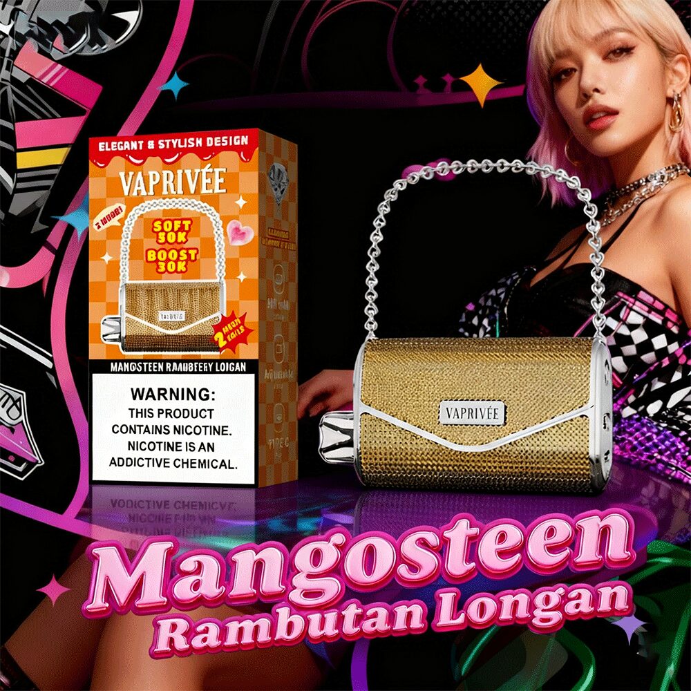 VAPRIVÉE 50000 50K Puffs Dual Power Mode & Dual Mesh Disposable Vape in Mangosteen Rambutan Longan flavor