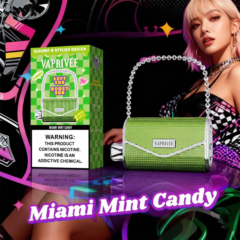 VAPRIVÉE 50000 50K Puffs Dual Power Mode & Dual Mesh Disposable Vape in Miami Mint Candy flavor
