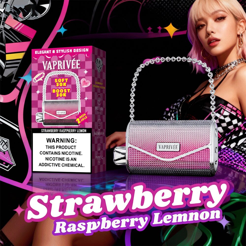 VAPRIVÉE 50000 50K Puffs Dual Power Mode & Dual Mesh Disposable Vape in Strawberry Raspberry Lemon flavor