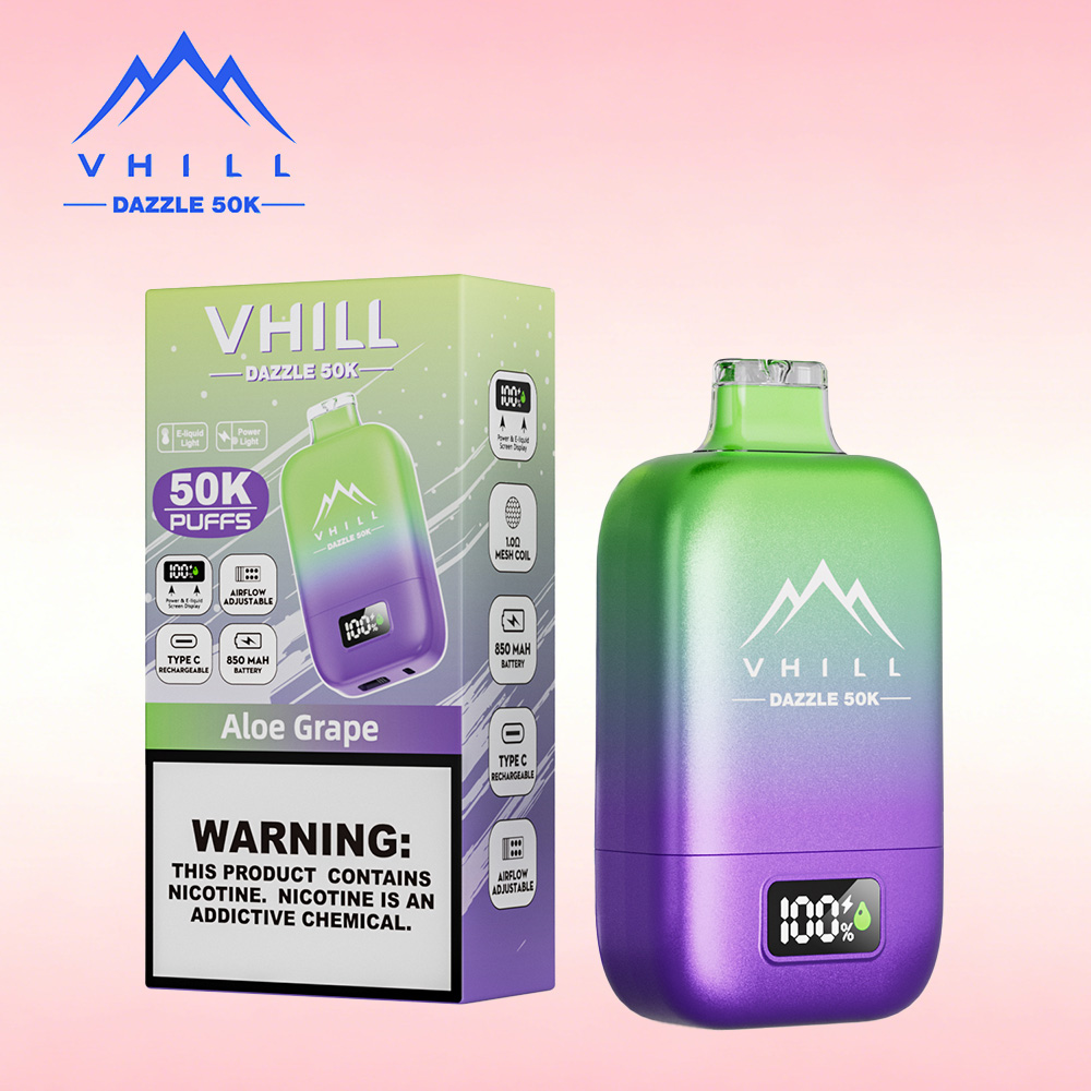 VHILL DAZZLE 50000 50K Puffs Airflow Ajustable Rechargeable LED Display Disposable Vape EU Warehouse in Aloe Grape flavor