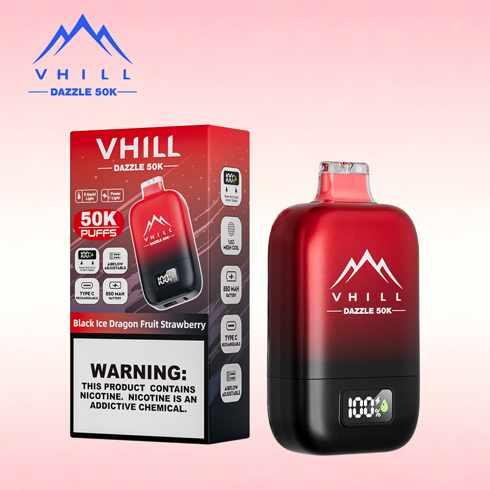 VHILL DAZZLE 50000 50K Puffs Airflow Ajustable Rechargeable LED Display Disposable Vape EU Warehouse in Black Ice Dragon Fruit Strawberry flavor