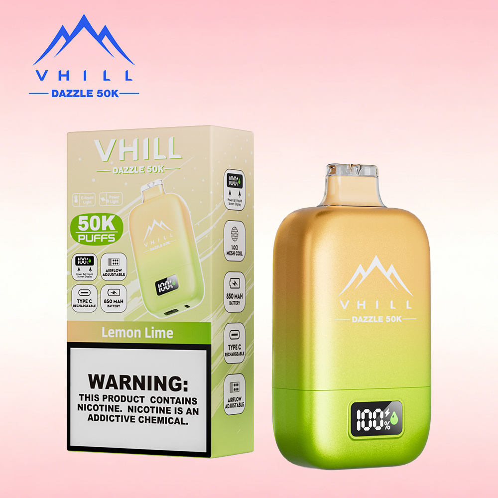 VHILL DAZZLE 50000 50K Puffs Airflow Ajustable Rechargeable LED Display Disposable Vape EU Warehouse in Lemon Lime flavor