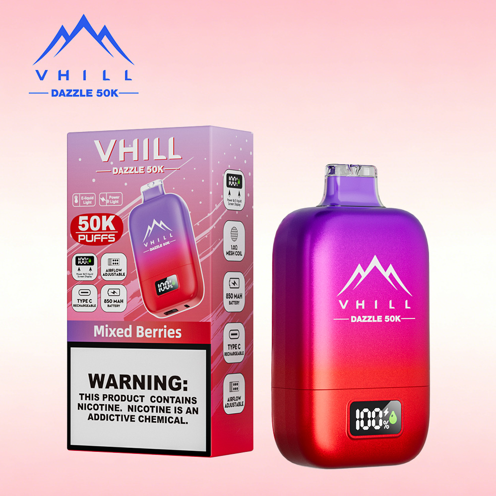 VHILL DAZZLE 50000 50K Puffs Airflow Ajustable Rechargeable LED Display Disposable Vape EU Warehouse in Mixed Berries flavor