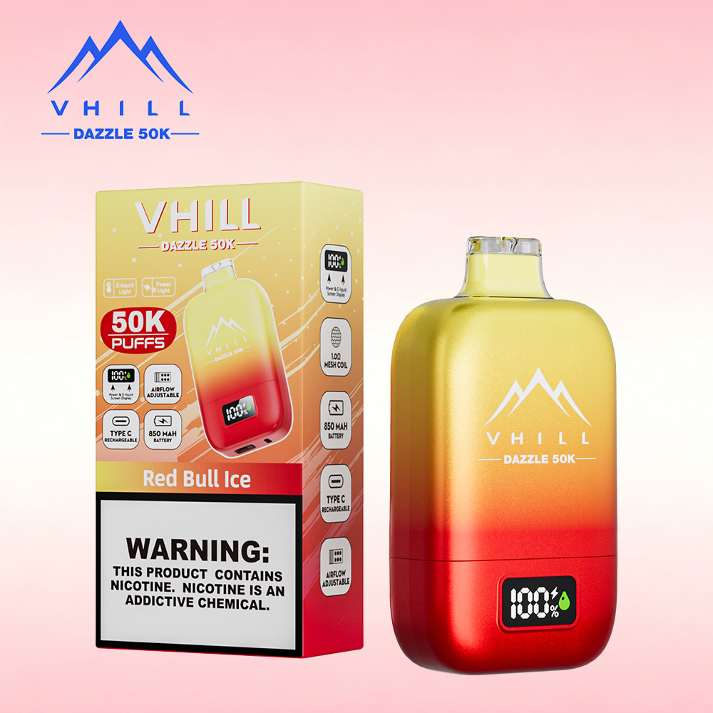VHILL DAZZLE 50000 50K Puffs Airflow Ajustable Rechargeable LED Display Disposable Vape EU Warehouse in Red Bull Ice flavor