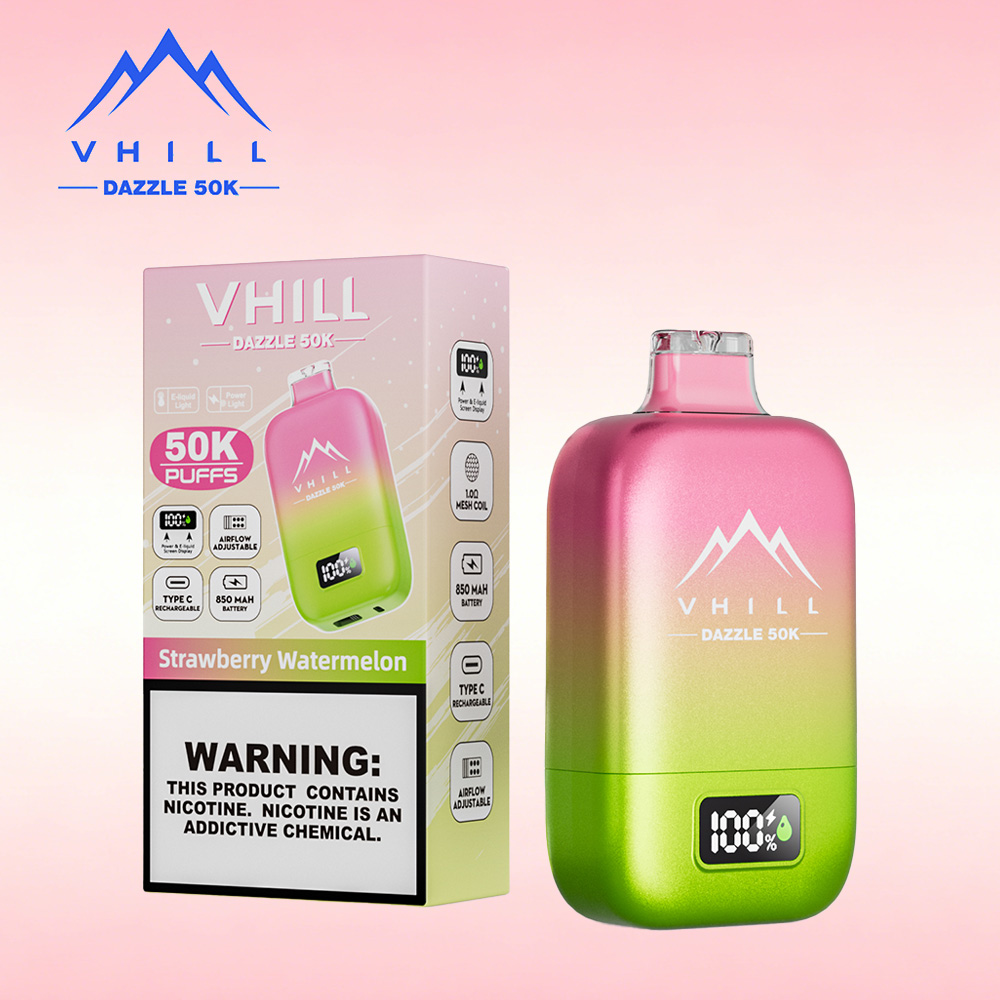 VHILL DAZZLE 50000 50K Puffs Airflow Ajustable Rechargeable LED Display Disposable Vape EU Warehouse in Strawberry Watermelon flavor