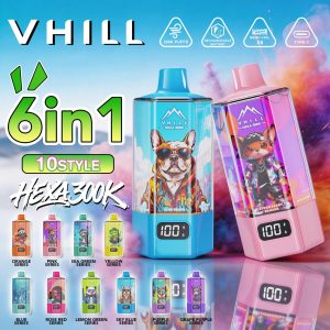 VHILL HEXA 300K – 300.000 Züge, 6 Geschmacksrichtungen und 6 Öltanks, wiederaufladbar, LCD-Display, Einweg-Vape, Produktbild aus dem EU-Lager