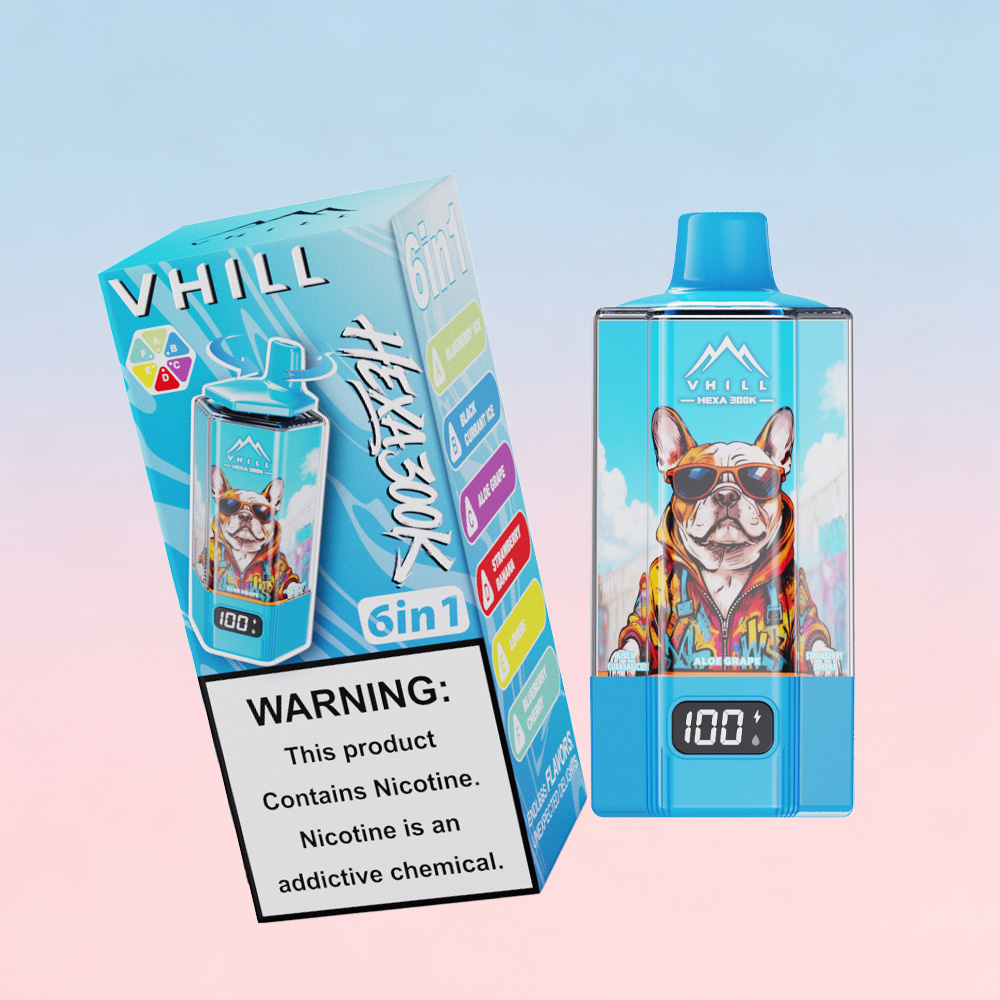 VHILL HEXA 300K 300000 Puffs 6 in 1 Flavors & 6 oil tanks Rechargeable LCD Display Disposable Vape EU Warehouse in vhill hexa 300k 300000 blueberry ice