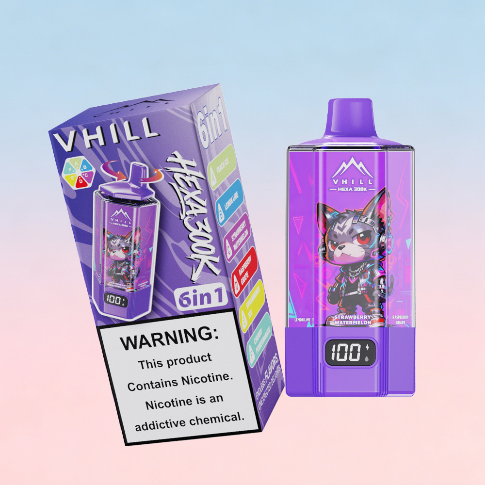 VHILL HEXA 300K 300000 Puffs 6 in 1 Flavors & 6 oil tanks Rechargeable LCD Display Disposable Vape EU Warehouse in vhill hexa 300k 300000 peach ice lemon