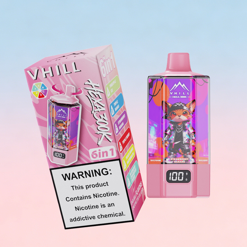 VHILL HEXA 300K 300000 Puffs 6 in 1 Flavors & 6 oil tanks Rechargeable LCD Display Disposable Vape EU Warehouse in vhill hexa 300k 300000 pineapple ice