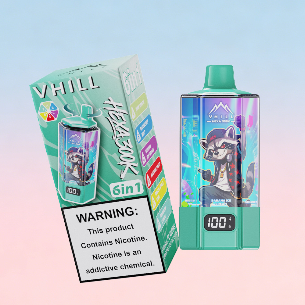 VHILL HEXA 300K 300000 Puffs 6 in 1 Flavors & 6 oil tanks Rechargeable LCD Display Disposable Vape EU Warehouse in vhill hexa 300k 300000 pink lemon