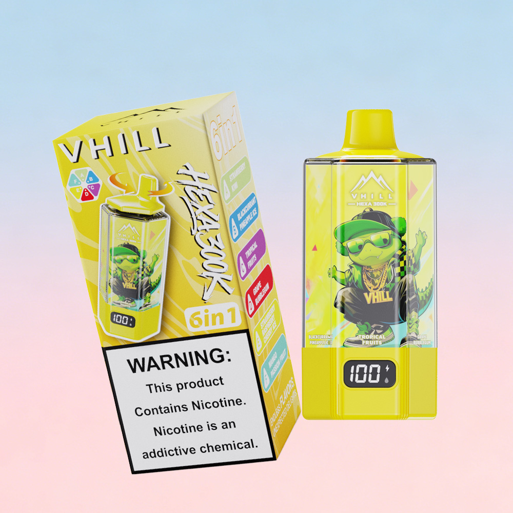 VHILL HEXA 300K 300000 Puffs 6 in 1 Flavors & 6 oil tanks Rechargeable LCD Display Disposable Vape EU Warehouse in vhill hexa 300k 300000 strawberry kiwi