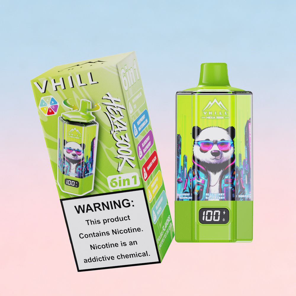 VHILL HEXA 300K 300000 Puffs 6 in 1 Flavors & 6 oil tanks Rechargeable LCD Display Disposable Vape EU Warehouse in vhill hexa 300k 300000 watermelon ice