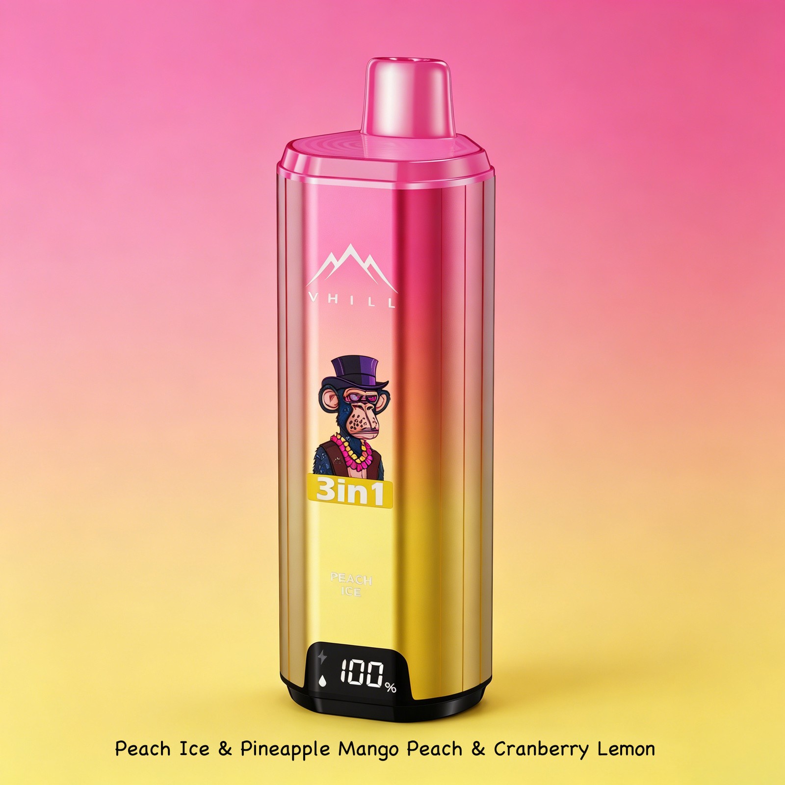 VHILL Triple 90K 90000 Puffs 3 in 1 Flavors&LED Screen Rechargeable Disposable Vape EU Warehouse in Peach Ice & Pineapple Mango Peach & Cranberry Lemon