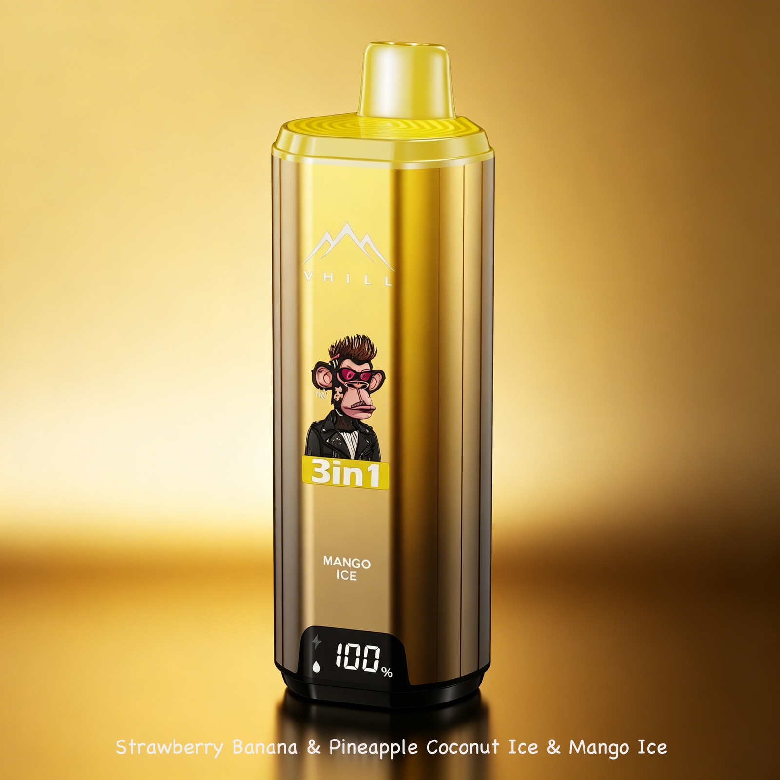 VHILL Triple 90K 90000 Puffs 3 in 1 Flavors&LED Screen Rechargeable Disposable Vape EU Warehouse in Strawberry Banana & Pineapple Coconut Ice & Mango Ice