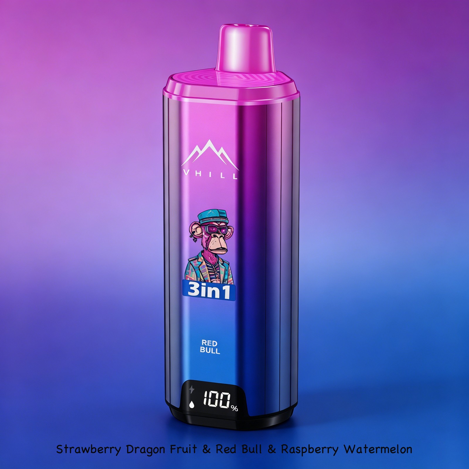 VHILL Triple 90K 90000 Puffs 3 in 1 Flavors&LED Screen Rechargeable Disposable Vape EU Warehouse in Strawberry Dragon Fruit & Red Bull & Raspberry
