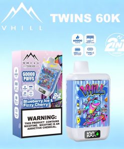 VHILL TWINS 60000 60K Puffs Dual Flavors LED Display Disposable Vape EU Warehouse in Blueberry Ice & Fizzy Cherry flavor