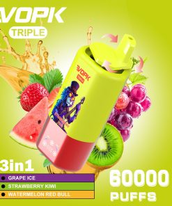 VOPK Triple 60000 60k Puffs 3 in 1 Flavors Rechargeable LED Display Disposable Vape in Grape Ice & Strawberry Kiwi & Watermelon Red Bull flavor