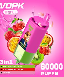VOPK Triple 60000 60k Puffs 3 in 1 Flavors Rechargeable LED Display Disposable Vape in Kiwi Passion Fruit & Strawberry Cherry & Love 66 flavor