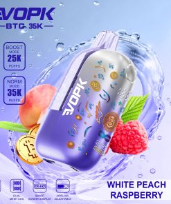 VOPK BTC 35000 35K Puffs Airflow Adjustable & Dual Mode Disposable Vape in White Peach Raspberry flavor