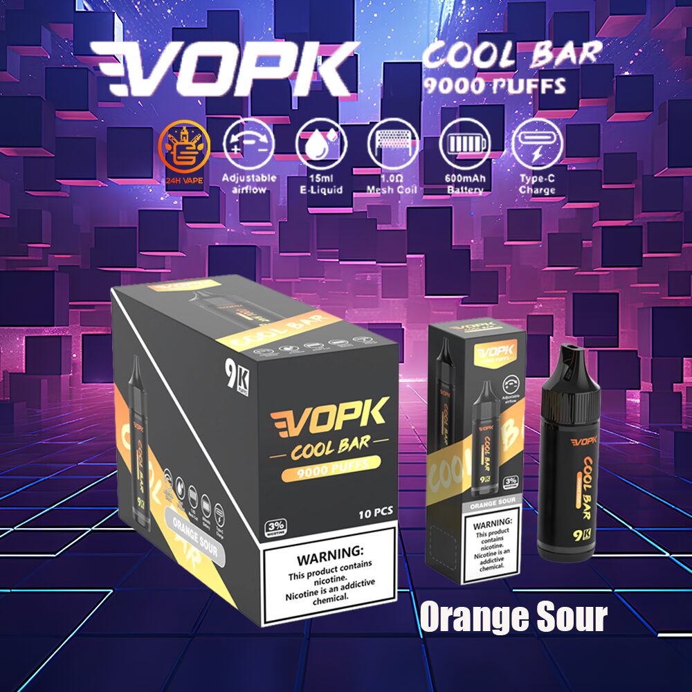 VOPK Cool Bar 9000 9k Puffs 0% 2% 3% 5% Nicotine Disposable in Orange Sour flavor