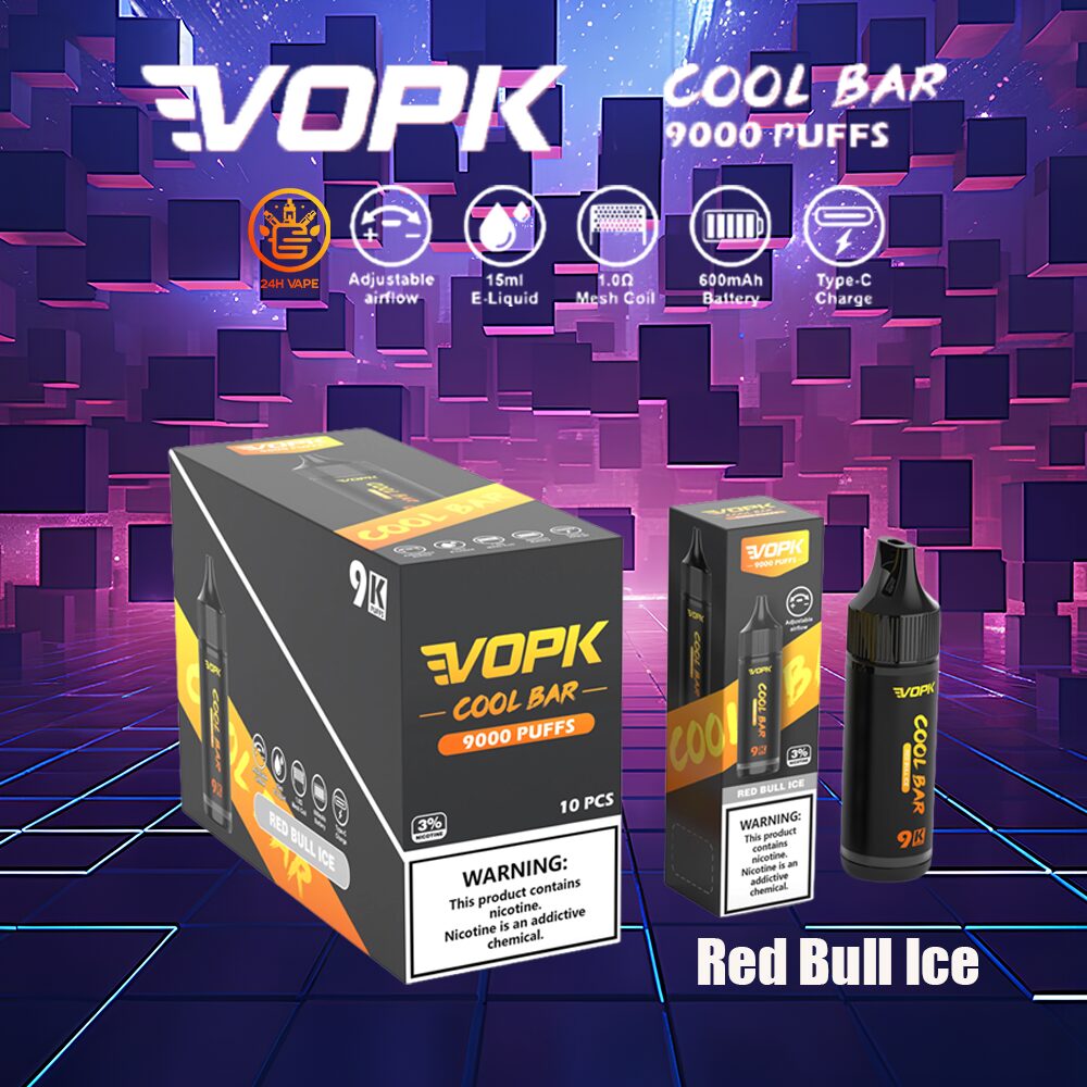 VOPK Cool Bar 9000 9k Puffs 0% 2% 3% 5% Nicotine Disposable in Red Bull Ice flavor