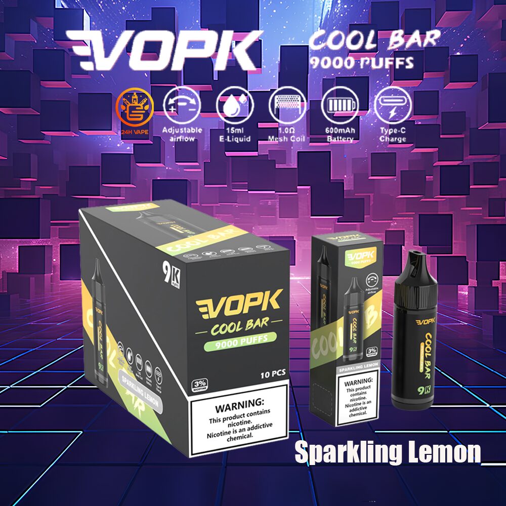 VOPK Cool Bar 9000 9k Puffs 0% 2% 3% 5% Nicotine Disposable in Sparkling Lemon flavor