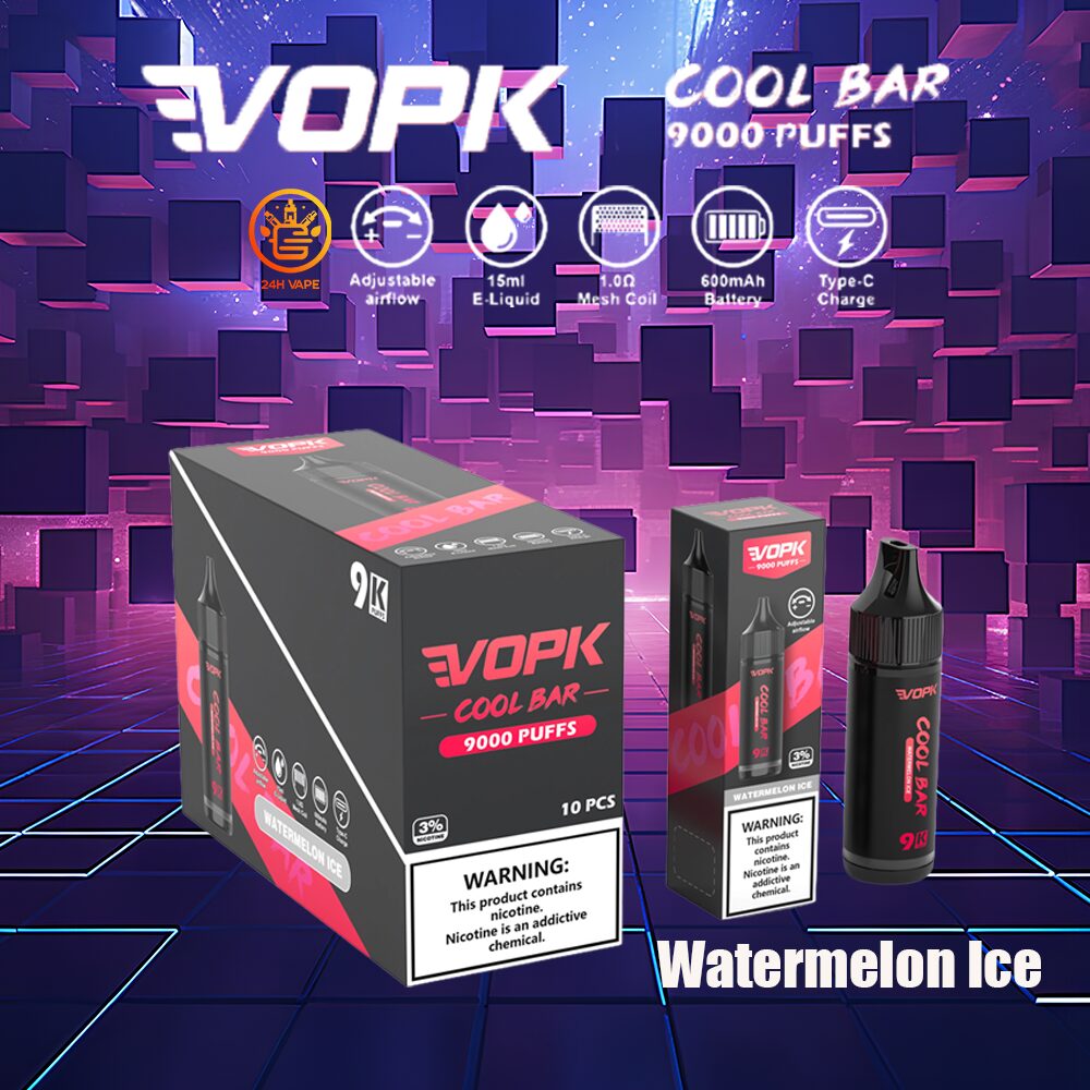 VOPK Cool Bar 9000 9k Puffs 0% 2% 3% 5% Nicotine Disposable in Watermelon Ice flavor