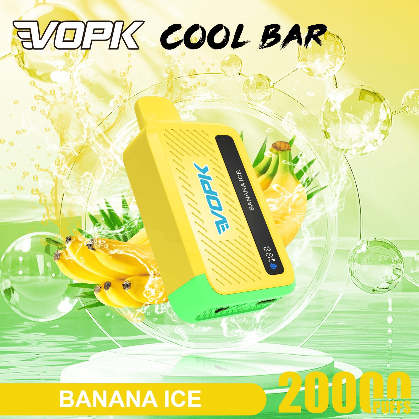 VOPK Cool Bar 20000 20K Puffs Adjustable Airflow Rechargeable Disposable Vape in Banana Ice flavor