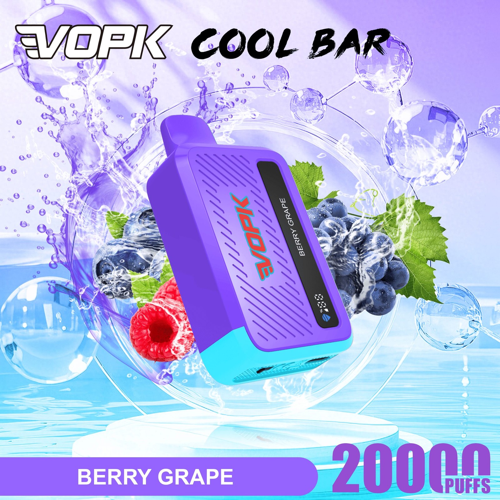 VOPK Cool Bar 20000 20K Puffs Adjustable Airflow Rechargeable Disposable Vape in Berry Grape flavor