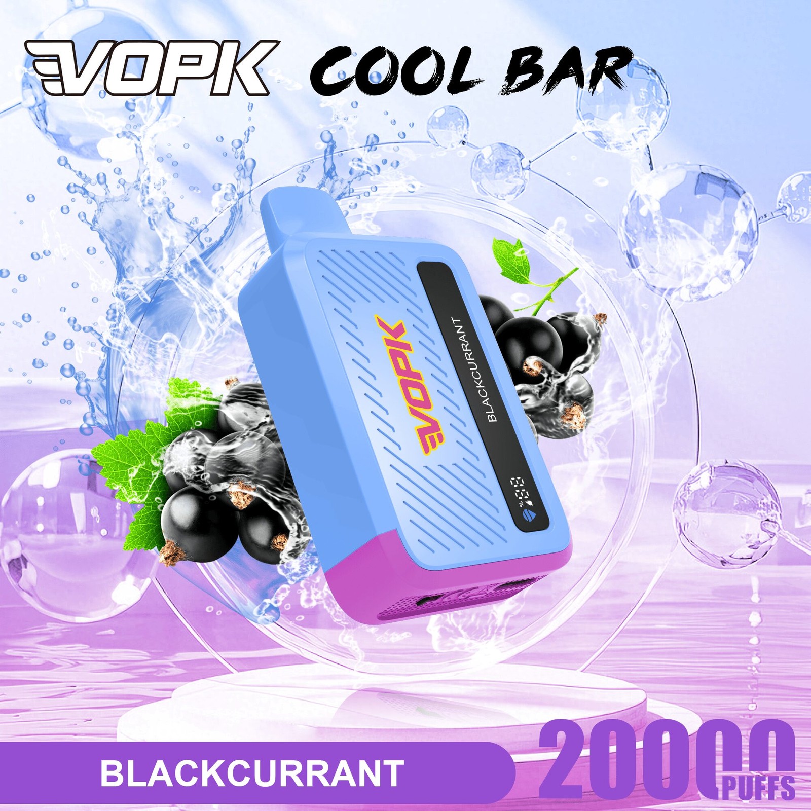 VOPK Cool Bar 20000 20K Puffs Adjustable Airflow Rechargeable Disposable Vape in Blackcurrant flavor
