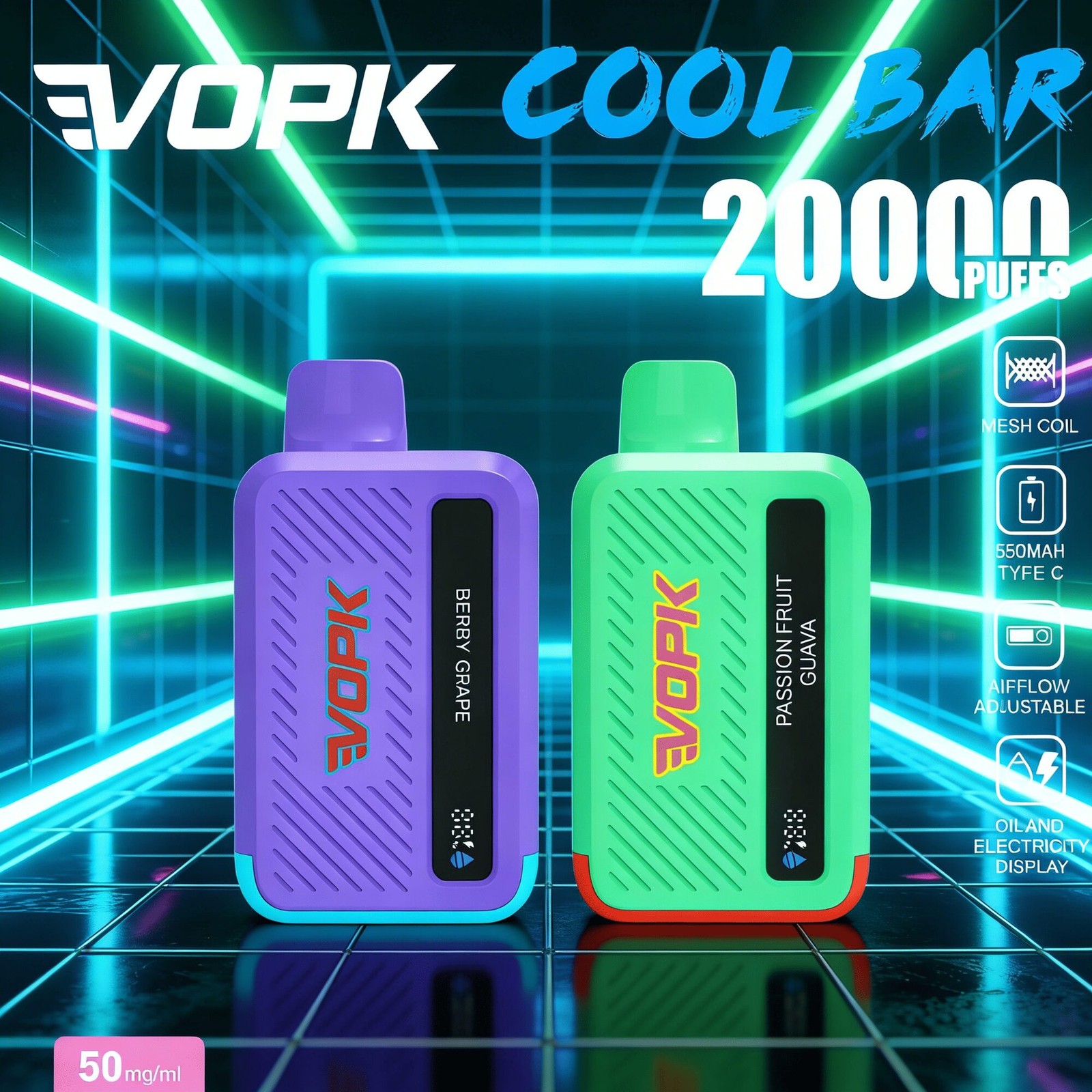 VOPK Cool Bar 20000 20K Puffs Adjustable Airflow Rechargeable Disposable Vape product image