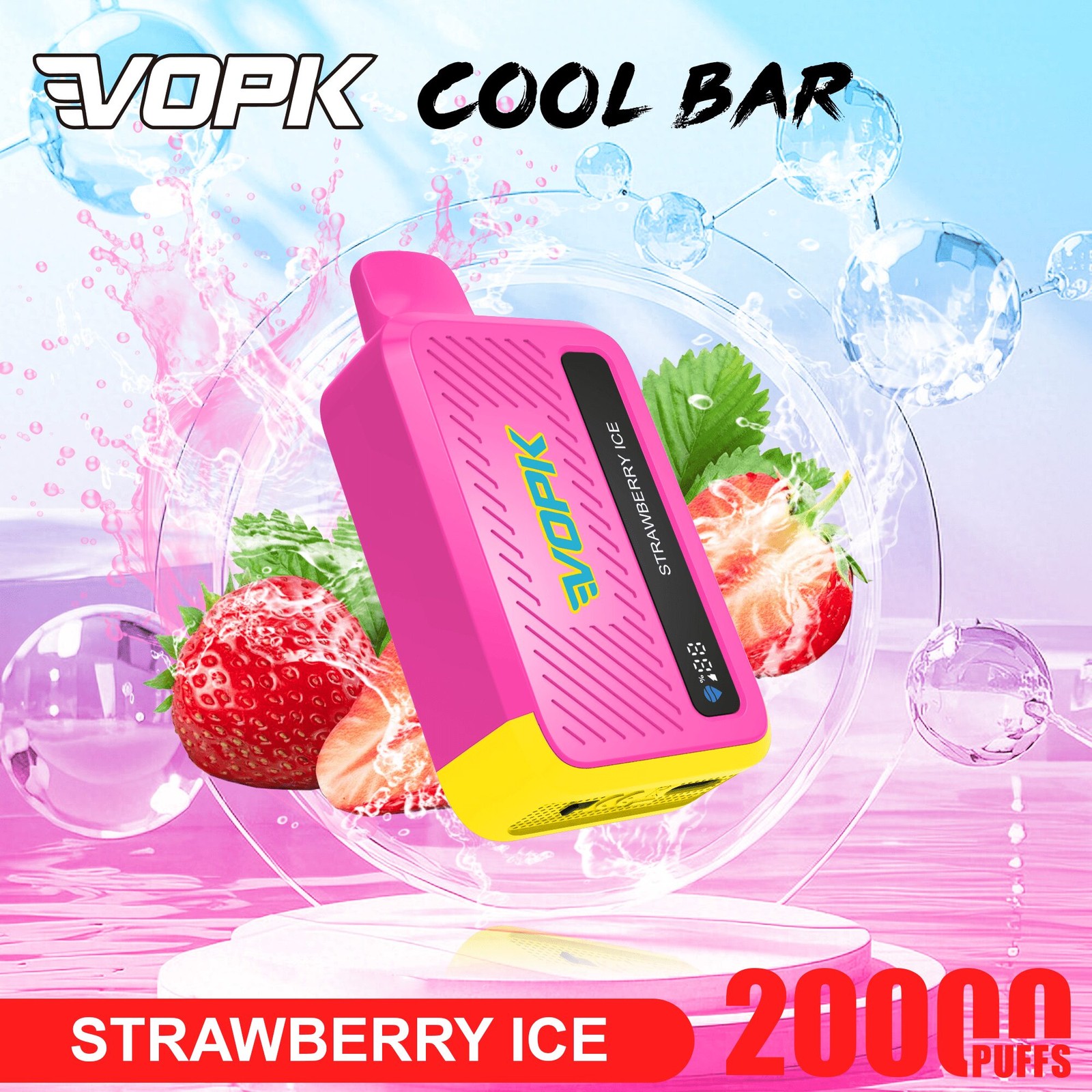 VOPK Cool Bar 20000 20K Puffs Adjustable Airflow Rechargeable Disposable Vape in Strawberry Ice flavor
