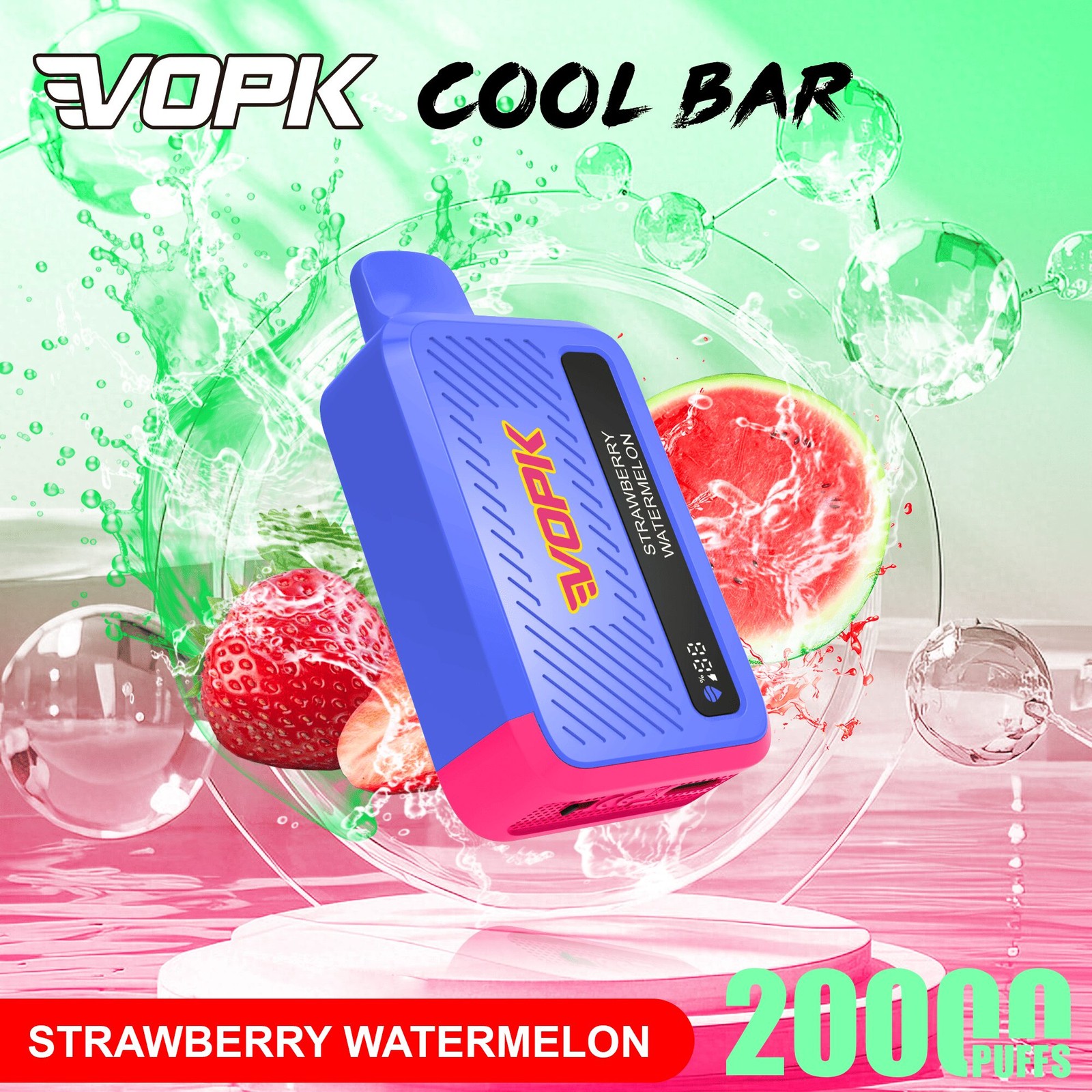 VOPK Cool Bar 20000 20K Puffs Adjustable Airflow Rechargeable Disposable Vape in Strawberry Watermelon flavor