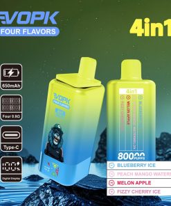 Vopk Four Flavors 80000 80K Puffs 4 in 1 Flavors Rechargeable LCD Display Disposable Vape in Blueberry Ice / Peach Mango Watermelon / Melon Apple / Fizzy