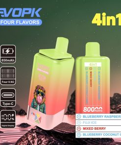 Vopk Four Flavors 80000 80K Puffs 4 in 1 Flavors Rechargeable LCD Display Disposable Vape in Blueberry Raspberry / Fuji Ice / Mixed Berry / Blueberry