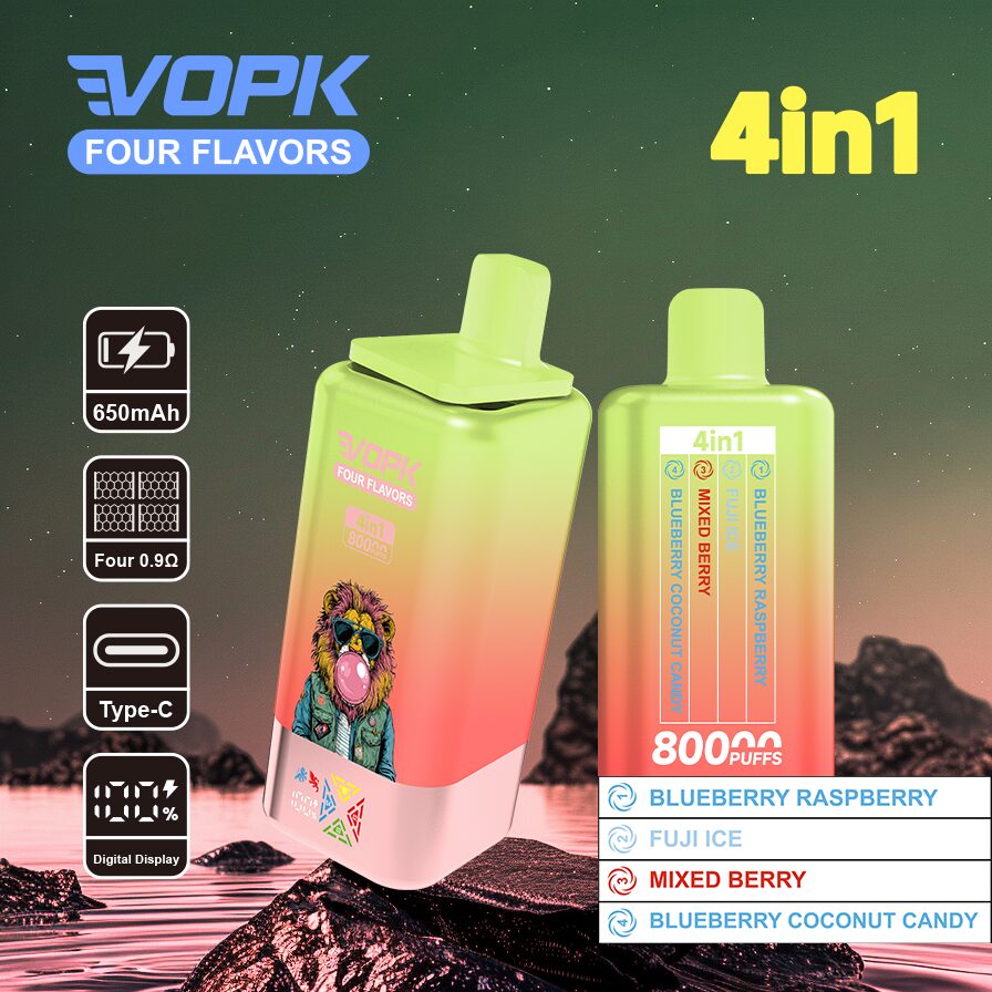 Vopk Four Flavors 80000 80K Puffs 4 in 1 Flavors Rechargeable LCD Display Disposable Vape in Blueberry Raspberry / Fuji Ice / Mixed Berry / Blueberry