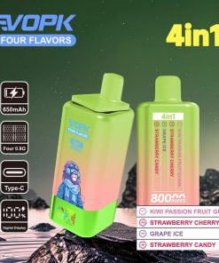 Vopk Four Flavors 80000 80K Puffs 4 in 1 Flavors Rechargeable LCD Display Disposable Vape in Kiwi Passion Fruit Guava / Strawberry Cherry / Grape Ice /