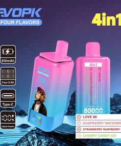 Vopk Four Flavors 80000 80K Puffs 4 in 1 Flavors Rechargeable LCD Display Disposable Vape in Love 66 / Raspberry Watermelon / Strawberry Raspberry Cherry