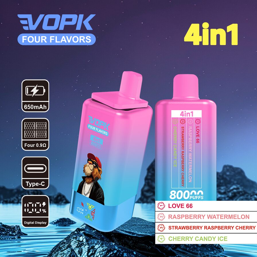 Vopk Four Flavors 80000 80K Puffs 4 in 1 Flavors Rechargeable LCD Display Disposable Vape in Love 66 / Raspberry Watermelon / Strawberry Raspberry Cherry