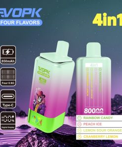 Vopk Four Flavors 80000 80K Puffs 4 in 1 Flavors Rechargeable LCD Display Disposable Vape in Rainbow Candy / Peach Ice / Lemon Sour Orange / Cranberry