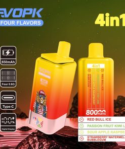 Vopk Four Flavors 80000 80K Puffs 4 in 1 Flavors Rechargeable LCD Display Disposable Vape in red bull ice passion fruit kiwi lime sour apple raspberry