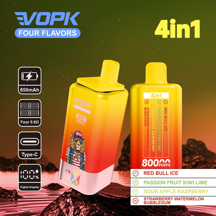 Vopk Four Flavors 80000 80K Puffs 4 in 1 Flavors Rechargeable LCD Display Disposable Vape in red bull ice passion fruit kiwi lime sour apple raspberry